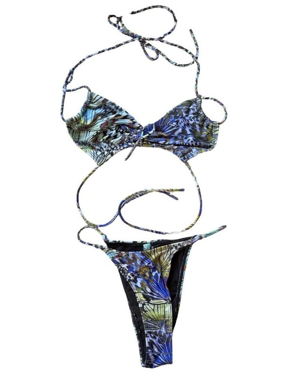Jaded London Blue, Green & Black Printed Tie Bikini